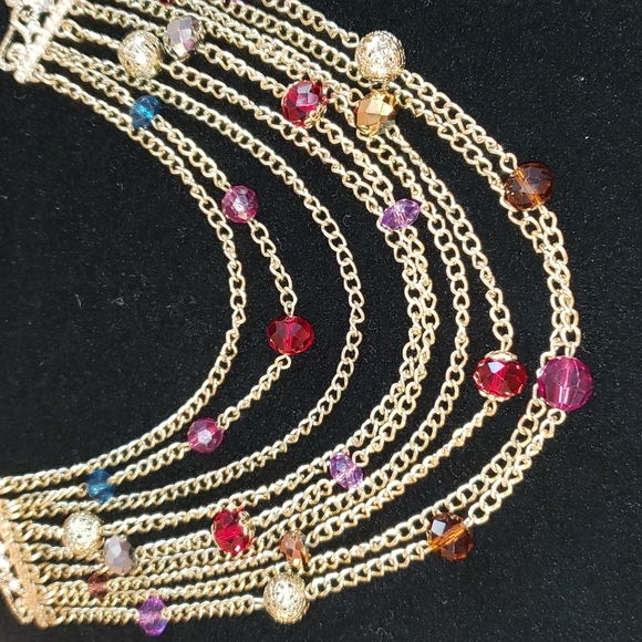 Beautiful Gold tone Multi-Strands Necklace with Multi Colors - Picture 2 of 4